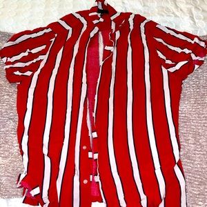 Red , white, Blue striped Button down